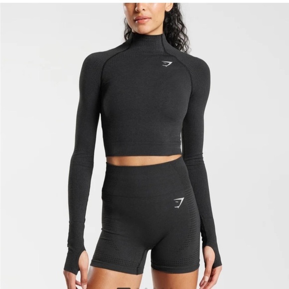 GYMSHARK VITAL SEAMLESS 2.0 HIGH NECK CROP TOP GREEN - Picture 1 of 9